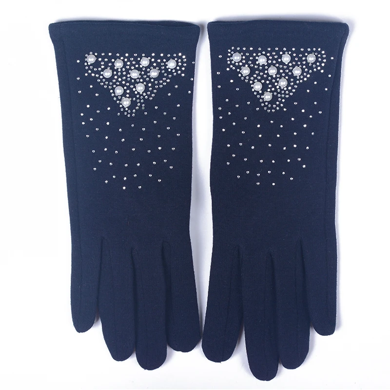Женские зимние перчатки для сенсорного экрана Стразы Жемчуг Снежинка толстые теплые перчатки Модные элегантные полный палец варежки высокое качество - Цвет: 3-1