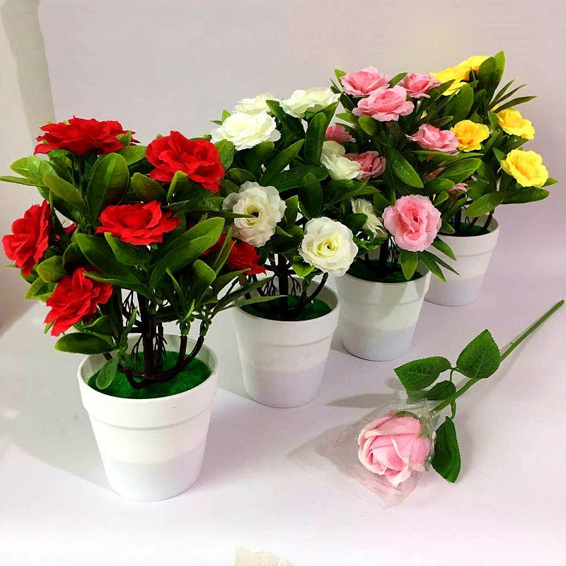Artificial Fake Rose Flower Potted Plant Bonsai Party Garden Home Decor Craft