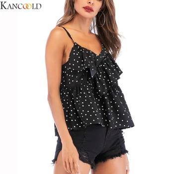 

KANCOOLD Women Vests Tops Korean V-neck Sling Polka Dot Ruffled Vest Women Slim Female Knitted Vest Short Pullover Knitted Cloth