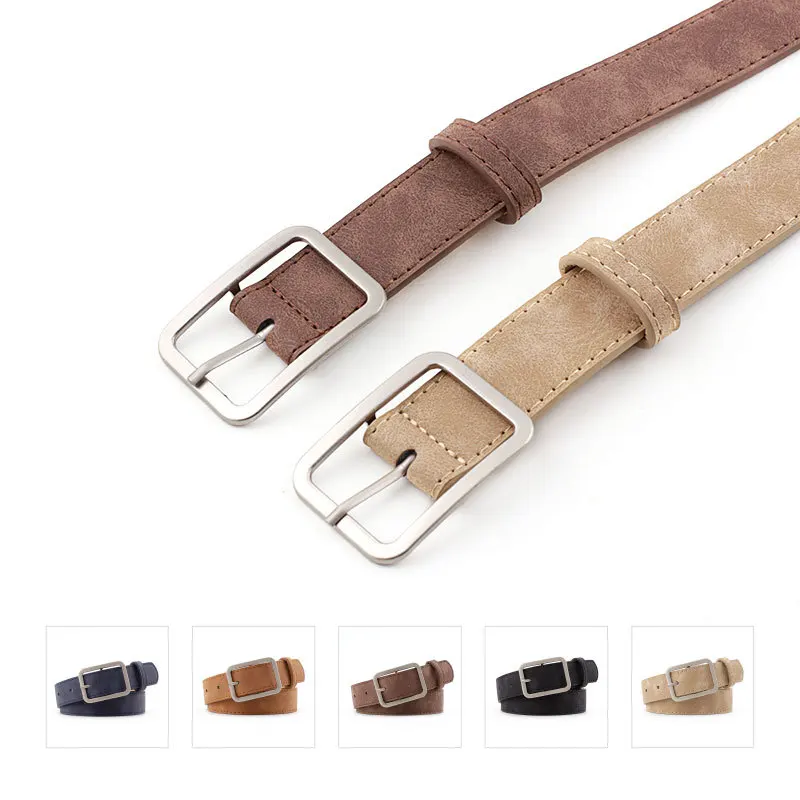 

New simple ladies belt fashion wild square buckle classic pin buckle belt retro student imitation leather belt 5 color optional