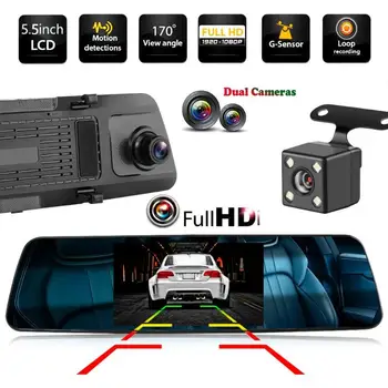 

FHD 1080P Car DVR 170 Degree Lens Rearview Mirror Dashcam G-sensor Motion Detection Video Recorder with Rear View Camera
