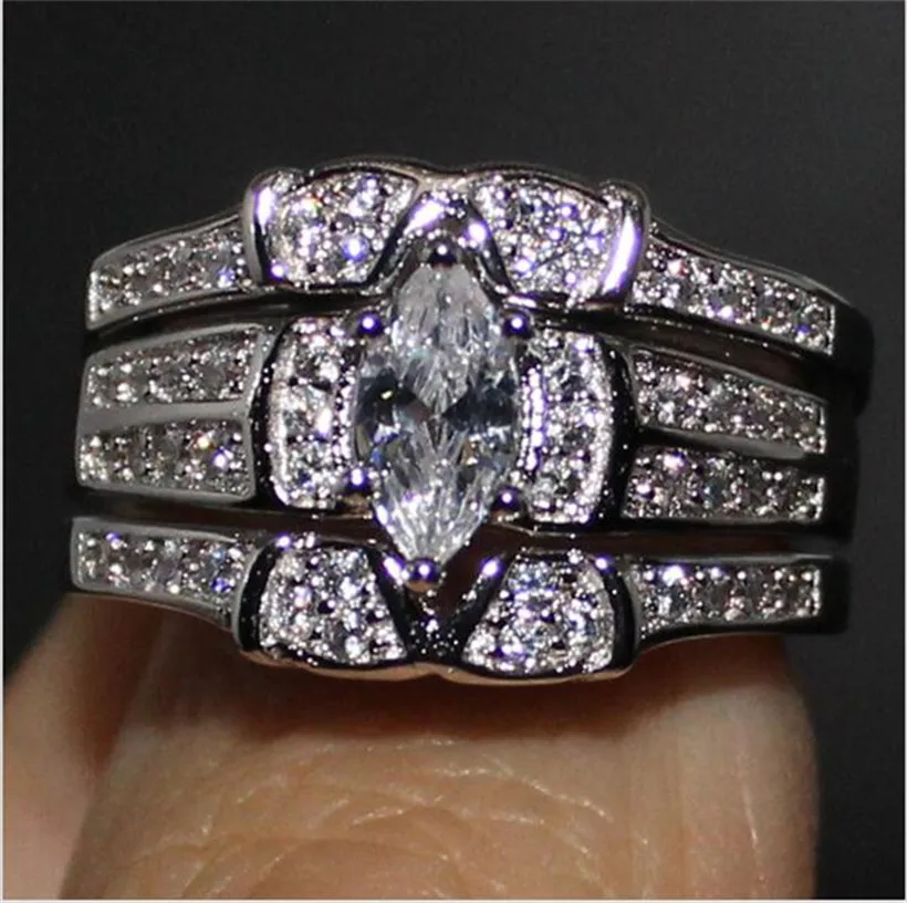 

Lady's 925 Sterling Silver Cocktail Wedding Rings for Women Luxury Marquise Cut Diamond Rings Finger Gemstone jewelry