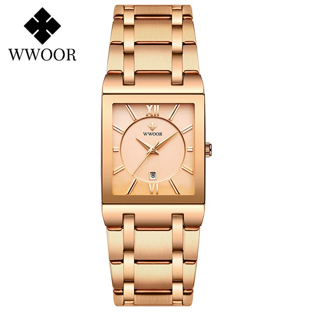 WWOOR New Design Women Bracelet Watches Top Brand Luxury Gold Square Quartz Watch Ladies Dress Waterproof Wrist Watch Gift Clock 