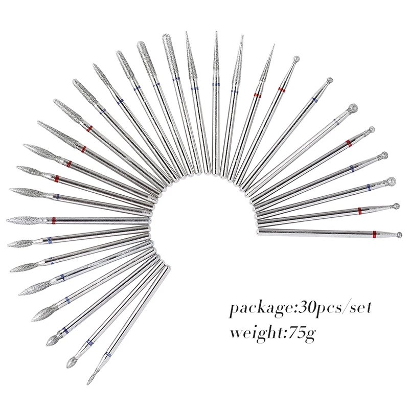 

30pc Diamond Nail Drill Bit Set Milll Cutter Nail Remover Tool Rotary Electric Manicure Machine Drill Burr Clean Salon Accessory