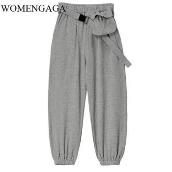 

loose High Elastic Waist Gray Pocket Split Joint Long Harem Trousers Loose Fit Pants Women Fashion Spring Autumn 2020 BOI5