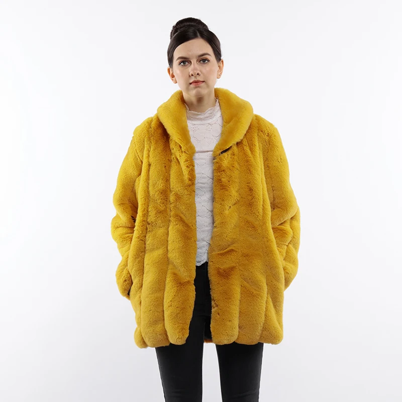 

FOLOBE Women's Winter Jacket Natural Color Faux Fox Fur Coat For Women Thick Mid-Long Fur Jacket Turn-down Collar Overcoat