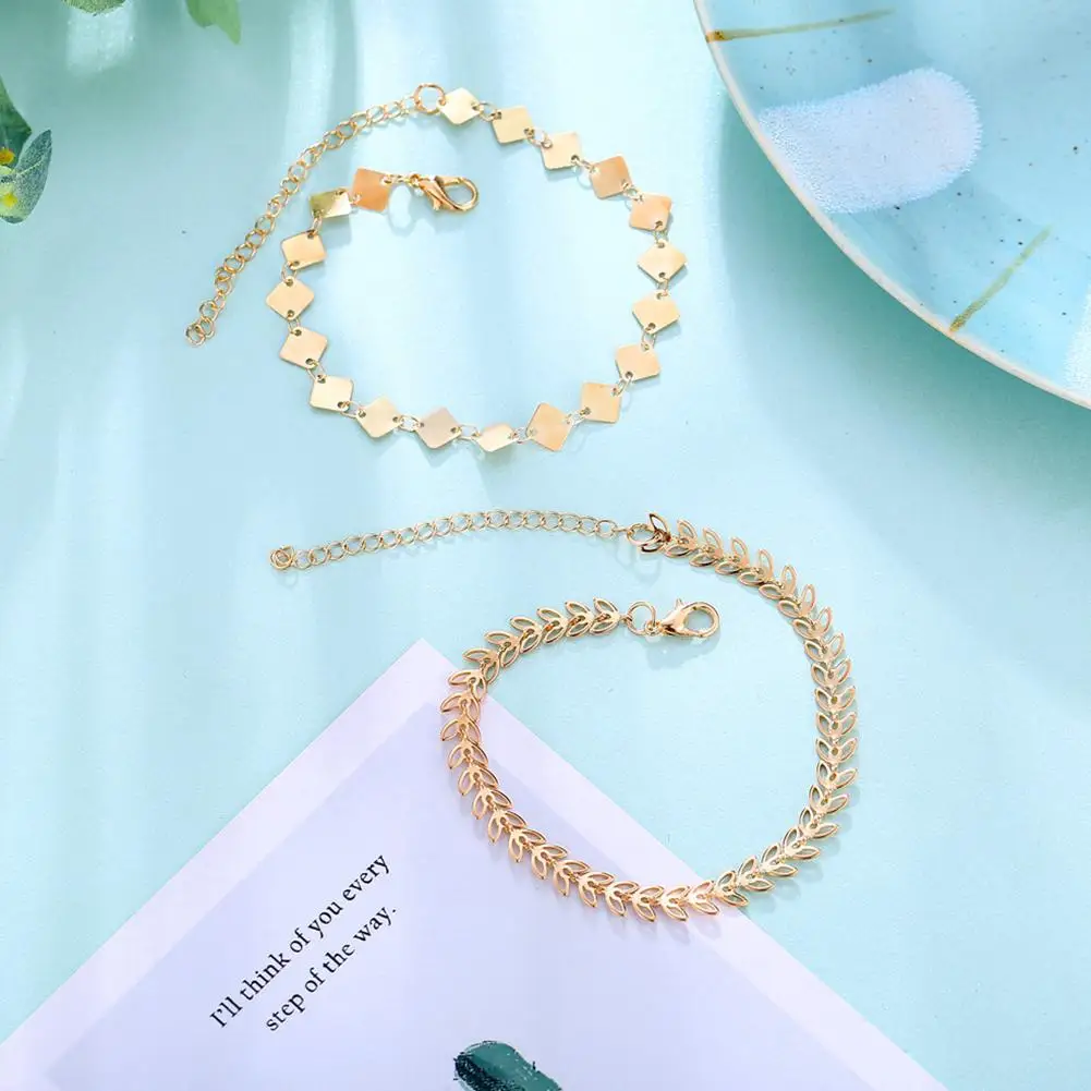 2 шт./компл. Для женщин BOHO модный квадратный лист ножные браслеты с блестками ножная цепочка шикарные элегантные женские пляжные браслеты на ногу ювелирные изделия браслет на ногу; сезон лето