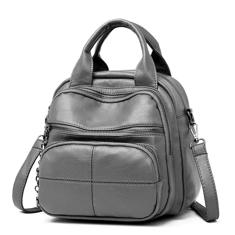 Корейский стиль, мягкий кожаный женский рюкзак для отдыха,, многофункциональная дорожная сумка, мини-рюкзак для мамы, женская сумка через плечо, Sac A Dos - Цвет: Gray
