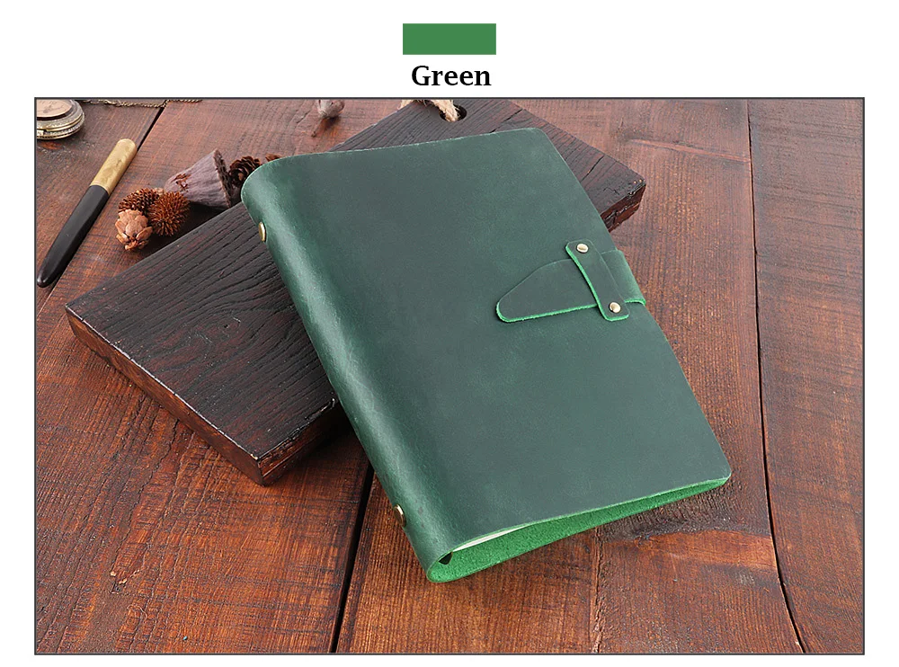 Блокнот-дневник из натуральной кожи, органайзер для переплета A5, спиральные 6 колец, винтажный блокнот, деловое руководство - Цвет: Зеленый