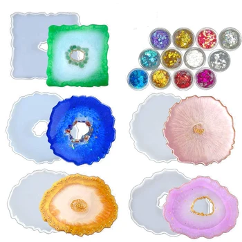 

17 PCS Coaster Resin Molds Set- Large Size Irregular Hollow Agate Hollow 12 Coaster