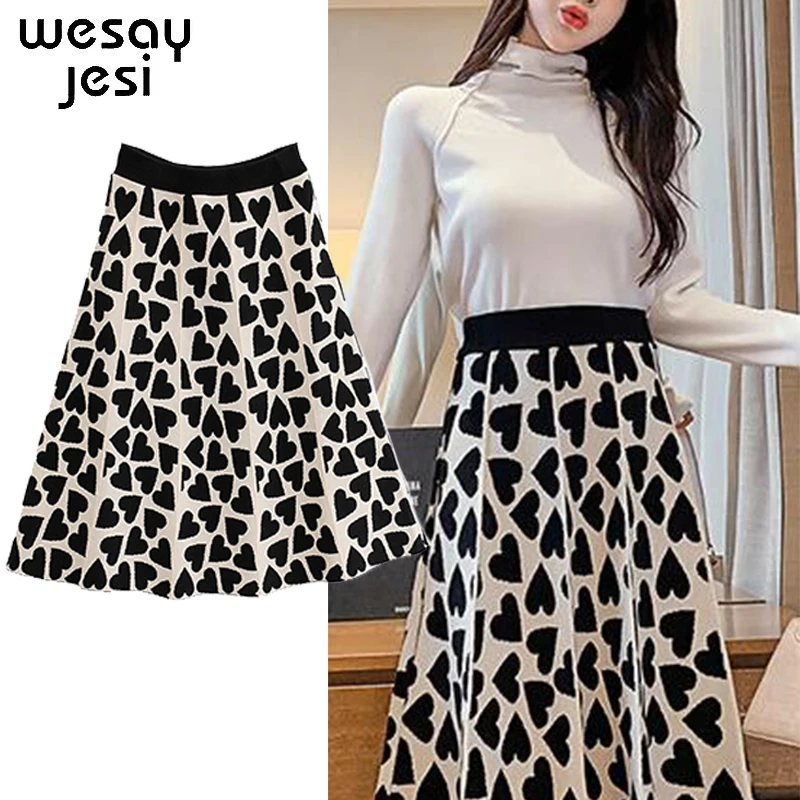

High-quality Women's Skirt Printed Woolen A-line Elastic Casual Fashion Long Skirt Female Autumn And Winter Elegant