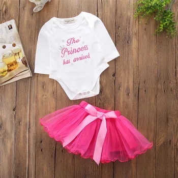 

Baby Girls Clothes Set European and American Alphabet Letter Long-sleeved Triangle Top with Mesh Skirt Two-piece Clothing Suit