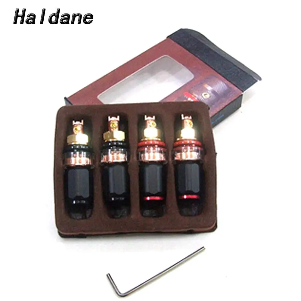 Haldane 4pcs/lot Hifi Red Copper Audio Speaker Connector Amplifier Terminal Binding Post Banana plug for Amplifier Connector