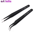 2Pcs Stainless Steel Curved Straight Black Tweezer Nail Art Rhinestones Nipper Picking Tool Sequins Beads