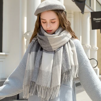

2020 Autumn&Winter Wool Scarves for Women Plaid Tassels Wraps Shawls Pashmina Long Warm Keep Fashion Luxury Foulard Femme Scarf