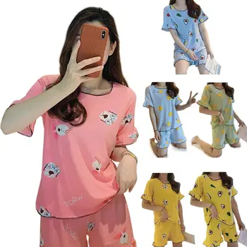 

Women Ruffles Short Sleeve 2Pcs Pajamas Set Cartoon Orange Avocado Sleepwear X3UE