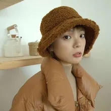 Зимняя шапка-ведро из искусственного меха для женщин и девушек, модная однотонная утолщенная мягкая теплая шапка для рыбалки, плюшевая Пушистая Шапка, Женская плюшевая Пушистая Шапка