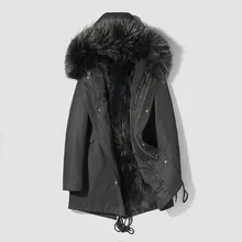 Натуральное меховое пальто, парка из натурального меха енота, зимняя куртка, Мужская теплая парка с капюшоном, куртки размера плюс, Jaqueta De Couro, YDPJ-1, YY471