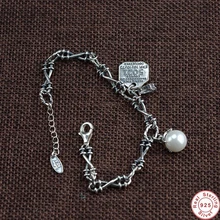 Твердые стерлингового серебра S925 письмо имитация жемчуга браслет для женщин мужчин вечерние тайское модное серебро Винтажные Ювелирные изделия подарок