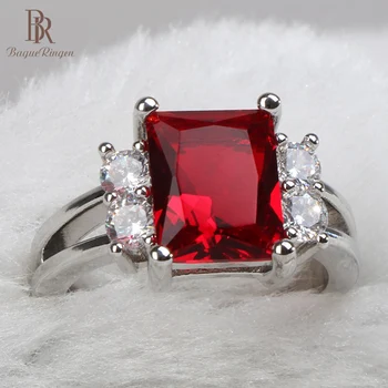 

Bague Ringen Classic 925 sterling silver rings for women with square ruby gemstones women party wholesale gift size 6-10