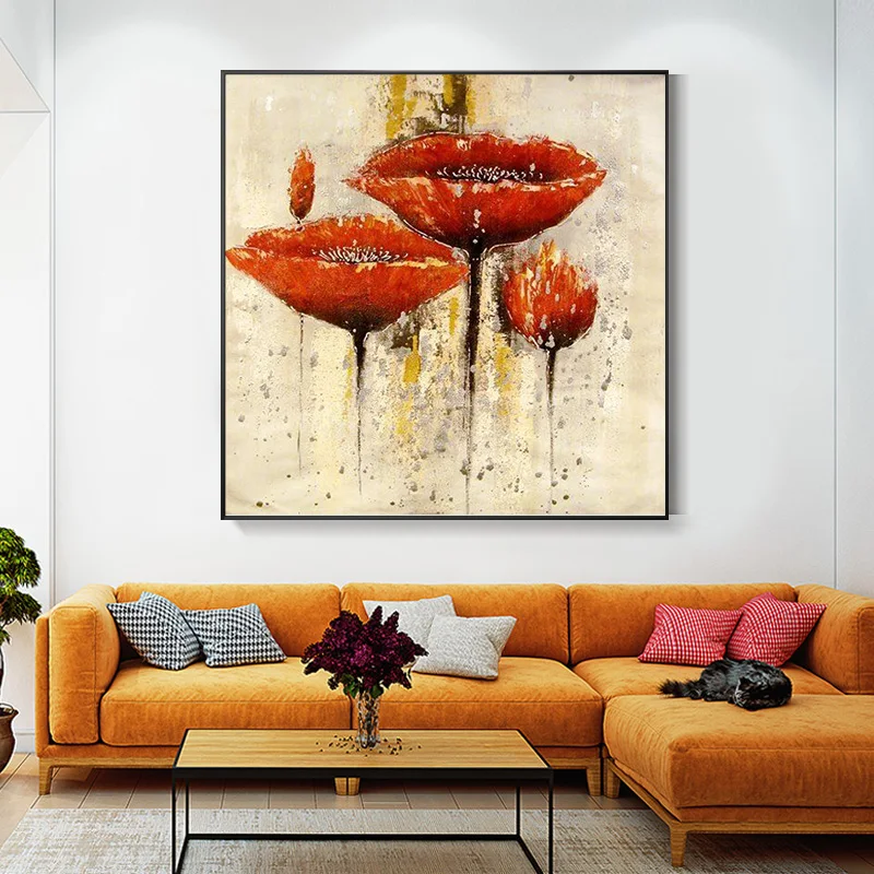 

American Abstract Painting Pure hand-painted Decorative Painting Lotus Flower Paintings Fresco Dining Restaurant Sharp hand-tail