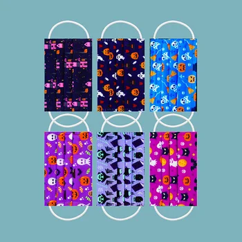 

100 Pcs Halloween Child Kids Mouth Masks Disposable Face Masks 3 Layer Anti-Dust Pollution Masks Fabric Meltblown Dustproof Mask