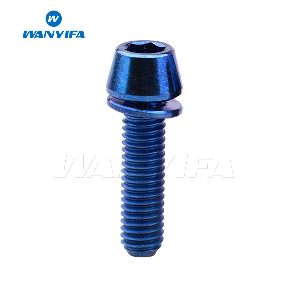 Blue M5X18 Ваньифа Винт С Титановым болтом M5x16 18 20 мм коническая головка с шайбой для руля велосипеда 5 цветов - Цвет: Blue M5X18