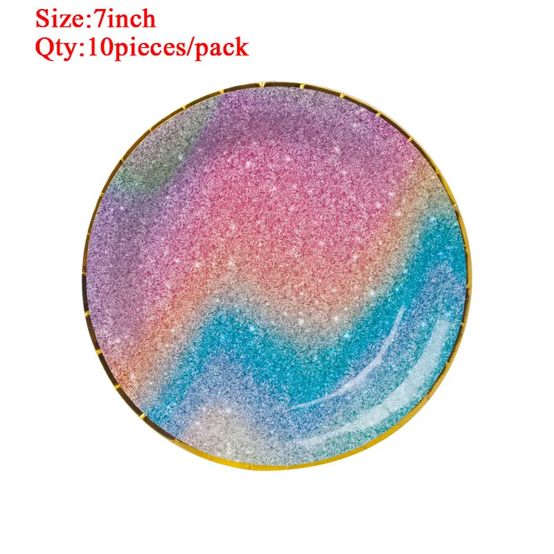 Plate-7inch-10pieces Вечерние одноразовые столовые приборы набор Радужный бумажный стаканчик, тарелка принадлежности для соломинок для детей на день рождения Декор для детского душа вечерние принадлежности - Цвет: Plate-7inch-10pieces