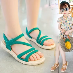 Baby Girl Solid Color Mesh Sandals Non-Slip Princess Shoes Eva Outdoor Soft Cross Sandals for Large Medium and Small Children