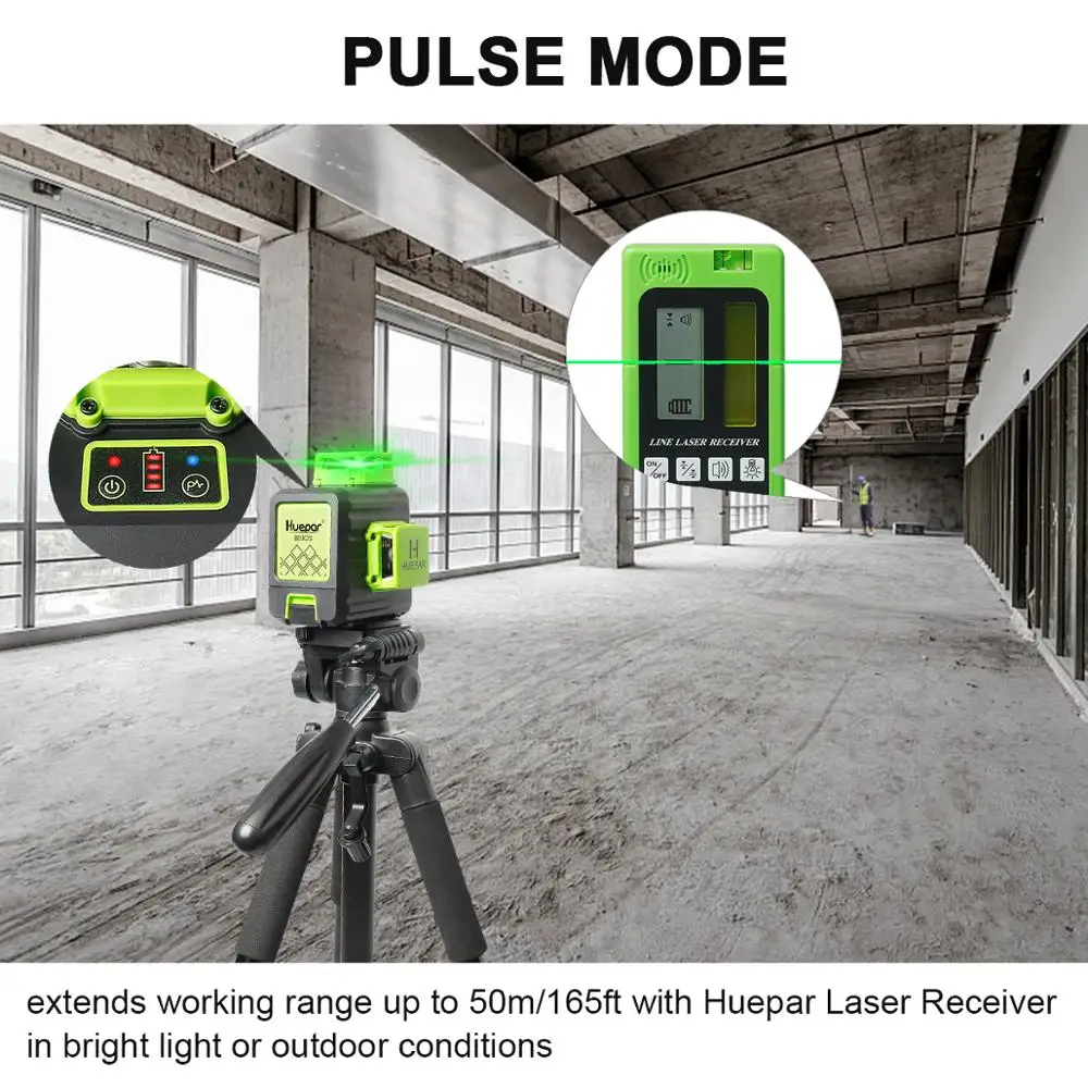 Huepar 12 Lines 3D Green Laser Level Horizontal And Vertical Cross Lines Auto Self-Leveling With Hard Case Indoors and Outdoors laser level