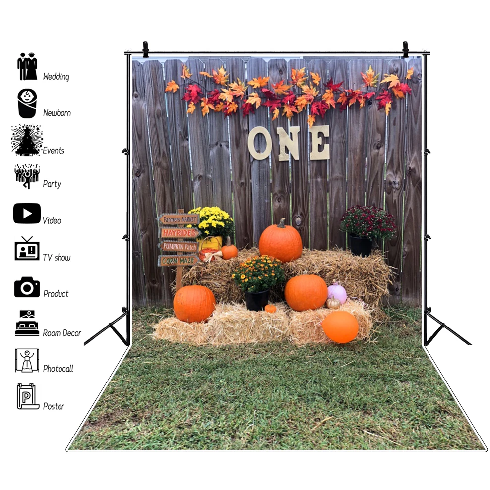 

Laeacco Wooden Wall Haystack Pumpkin 1st Birthday Party Photocall Photozone Customize Photography Background For Photo Studio