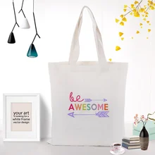 Холщовая Сумка-тоут с цветным текстовым узором, сумка для покупок, сумка для повседневного использования, индивидуальная печать логотипа DIY Eco eologicas многоразовая утилизация