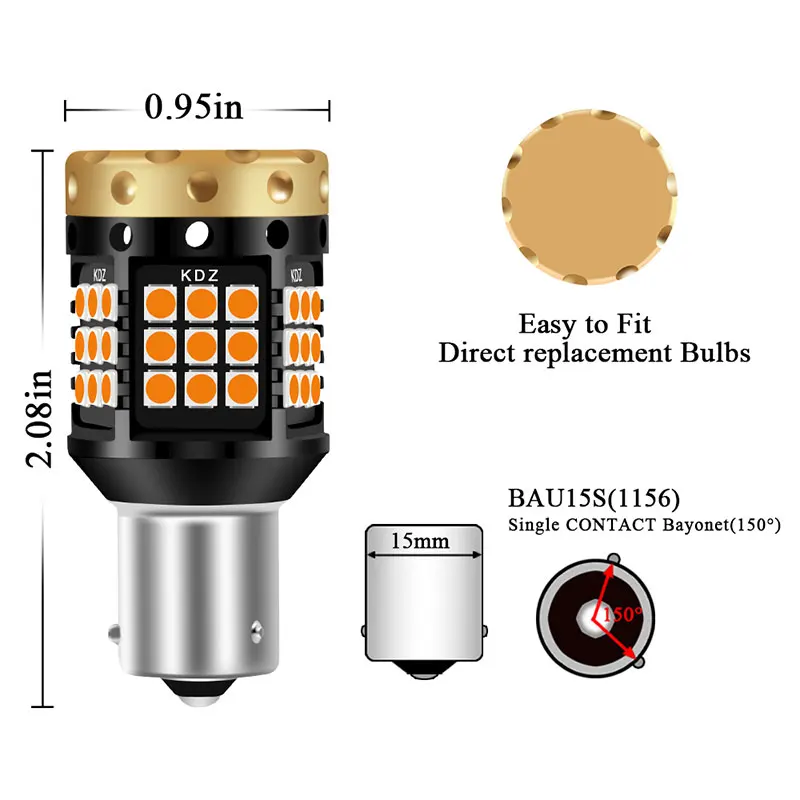 2 шт., 12 V-24 V P21W PY21W BA15S BAU15S 1156 S25 3030 45SMD автомобильный сигнал поворота Задний фонарь Авто противотуманных фар ДРЛ огни желтого цвета с can-bus