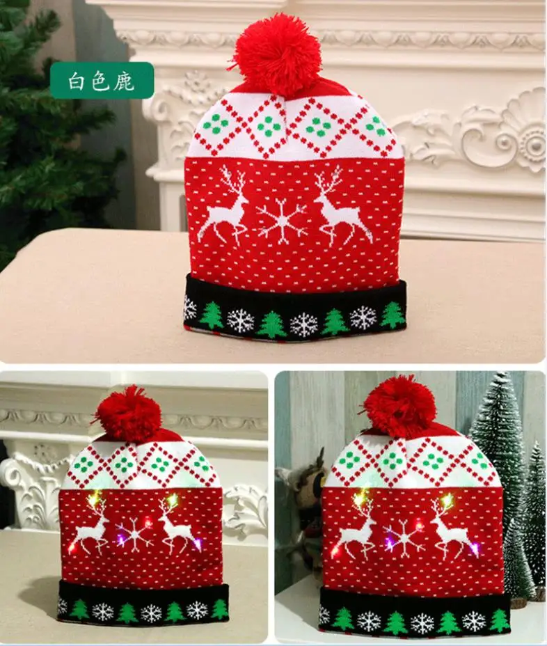 Light Christmas Hat Unisex Father Christmas Hat Santa Family Gift For Adult Kids baby lot - Цвет: 4