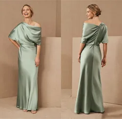 Simple Satin Mermaid Mother Of The Bride Dresses One Shoulder Floor Length Formal Party Gowns Ruffle Wedding Guest