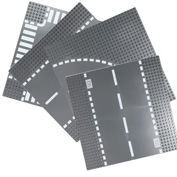 

Road Plate Straight Crossroad Curve T-Junction Building Blocks City Parts Bricks Base Plate Baseplate Toys For Children Gift