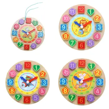 

Cartoon Threading Clock Wooden Geometric Puzzle Board Kids Child Toy Gift