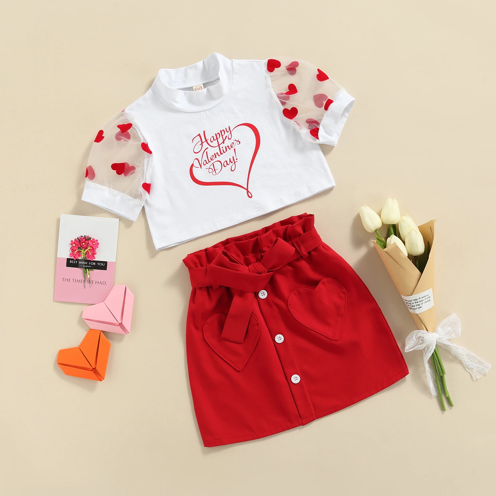 Focusnorm Valentines Days 27y Toddler Girls 2pcs Clothes Sets Heart