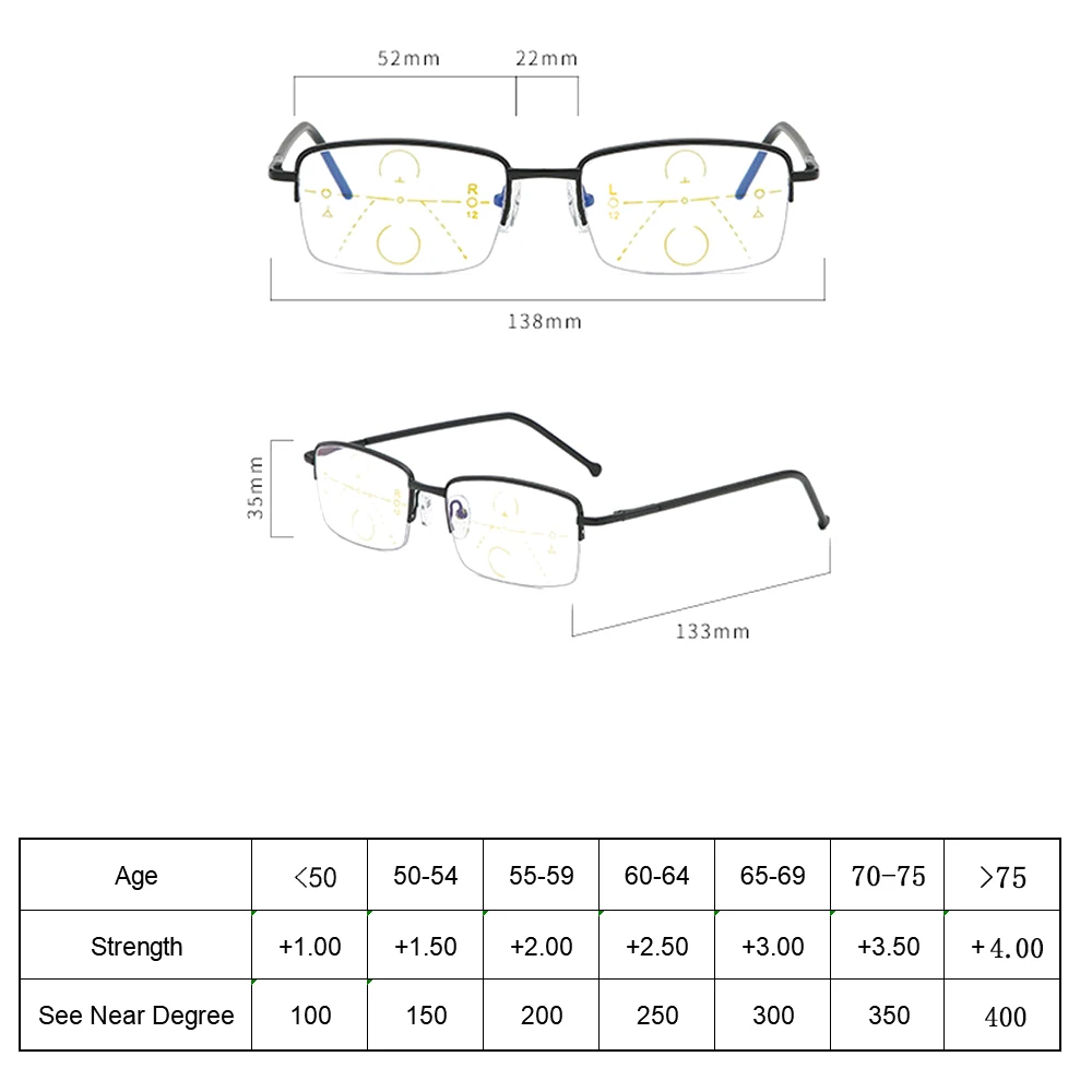 Титановые прогрессивные многофокальные очки для чтения, женские и мужские, анти-синий светильник, компьютерные очки для дальнозоркости+ 1+ 1,5+ 2+ 2,5+ 3+ 3,5+ 4