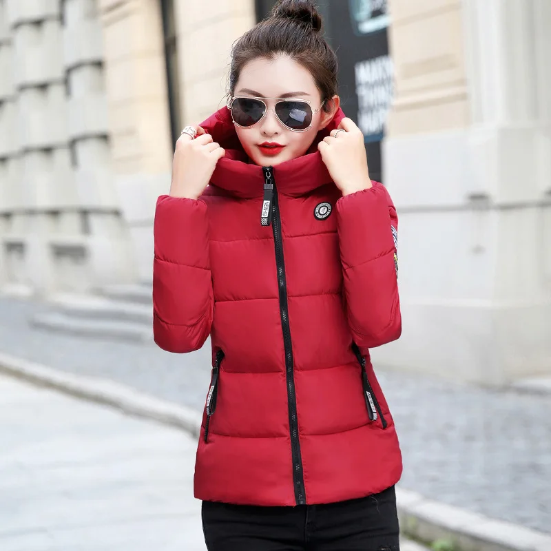 5XL зимний женский с капюшоном пуховик Повседневная Меховая куртка с застежкой-молнией короткая верхняя одежда женский корейский теплый пуховик Топы Плюс Размер - Цвет: JMT803red