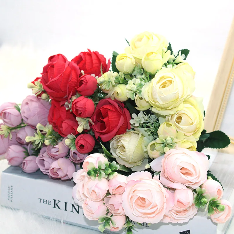Новый 1 букет из 13 искусственных пионов чайных роз Камелия Шелковый