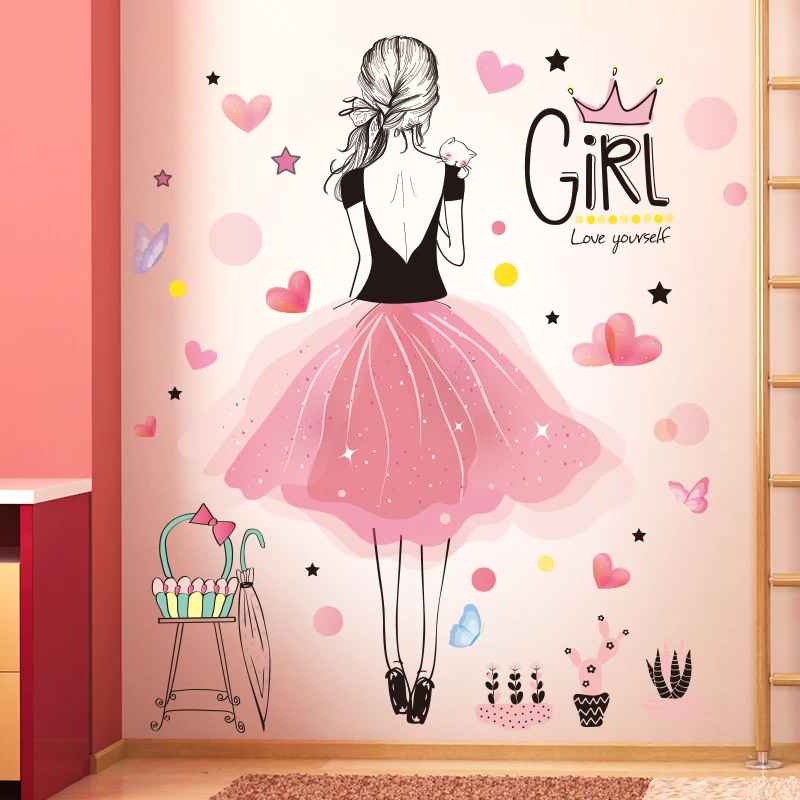 [SHIJUEHEZI] мультфильм девушка наклейки на стену DIY Перья «Ловец снов» настенные наклейки для детской комнаты Детская Спальня украшение дома