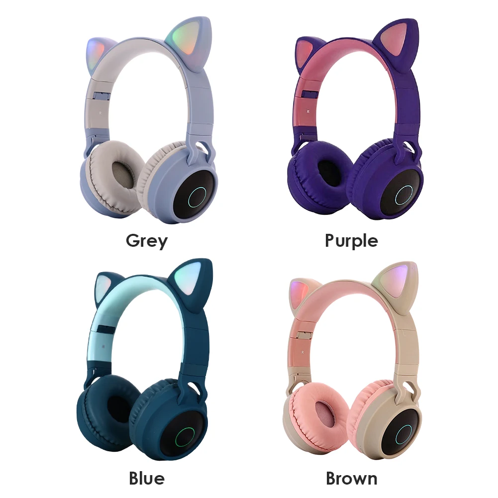 Cute Cat Bluetooth 5 0 Headset Wireless Hifi Music Stereo Bass Headphones LED Light Mobile Phones Girl Daughter Headset For PC