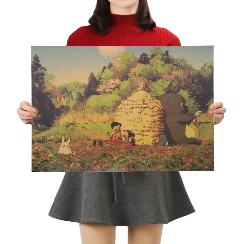 

TIE LER Hayao Miyazaki Anime Movie My Neighbor Totoro Kraft Paper Poster Room Decor Wall Stickers 50.5X35cm