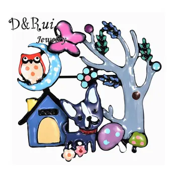 

D&Rui Jewelry Christmas Dog Brooch for Women Kids Alloy Fashion Blue Enamel Owl Butterfly Tree Pins and Brooches Cartoon Pin Hot