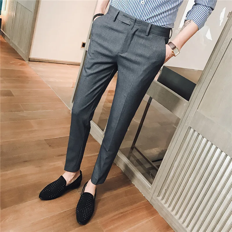 gray Мужские Британские бизнес тонкие девять брюки, сплошной цвет дикий тренд повседневные Молодежные брюки 28-38 - Цвет: gray