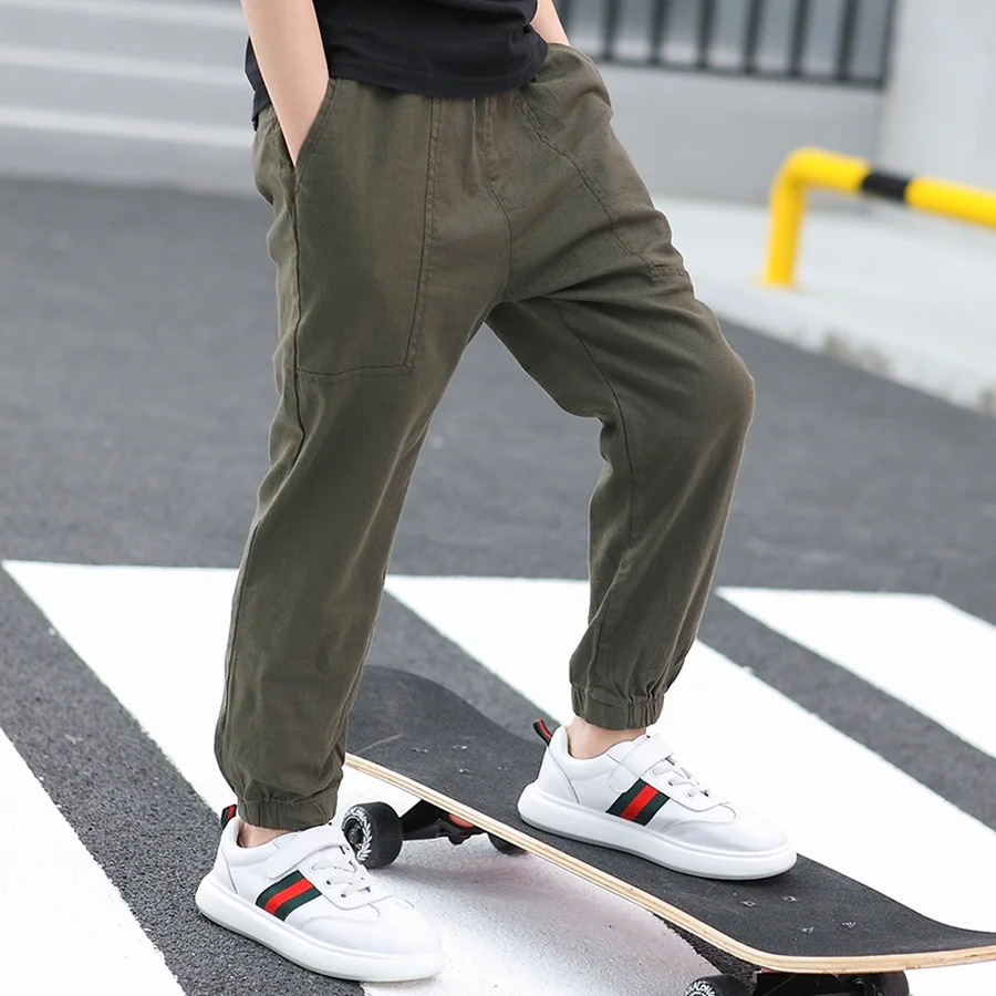 Teen Boy's Pants Kids Spring Autumn Solid Cotton Full Trousers Casual Slim Stretch Jogger Sweatpants 6-16 Years