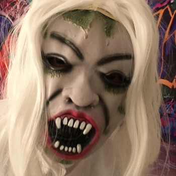 

Latex Grimace White Hair Halloween Mask Full Face Horror Adult Ghost Party Wacky Cosplay Terror Full Face For Halloween Props
