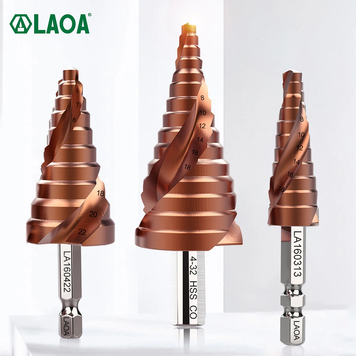 Laoa Pagoda Step Drill Bit 3-13Mm 4-22Mm 4-32Mm Hss-Co M35 Hex Triangolo Spirale Scanalato Legno Metallo Foro Cutter Strumenti Di Perforazione Set