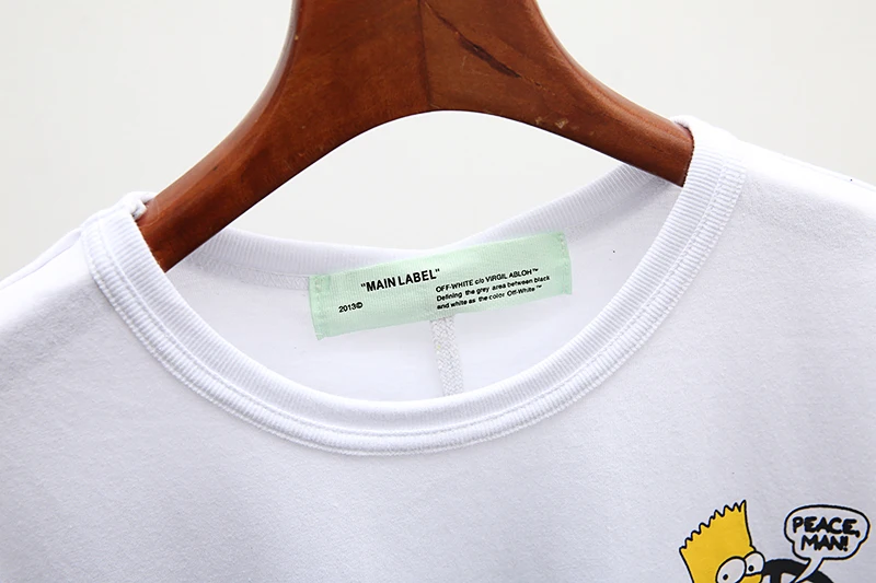 19ss Off-White OW Симпсон мультфильм мужчины/женщины унисекс Мода парные влюбленные модели хлопок случайный короткий рукав круглый вырез Футболка